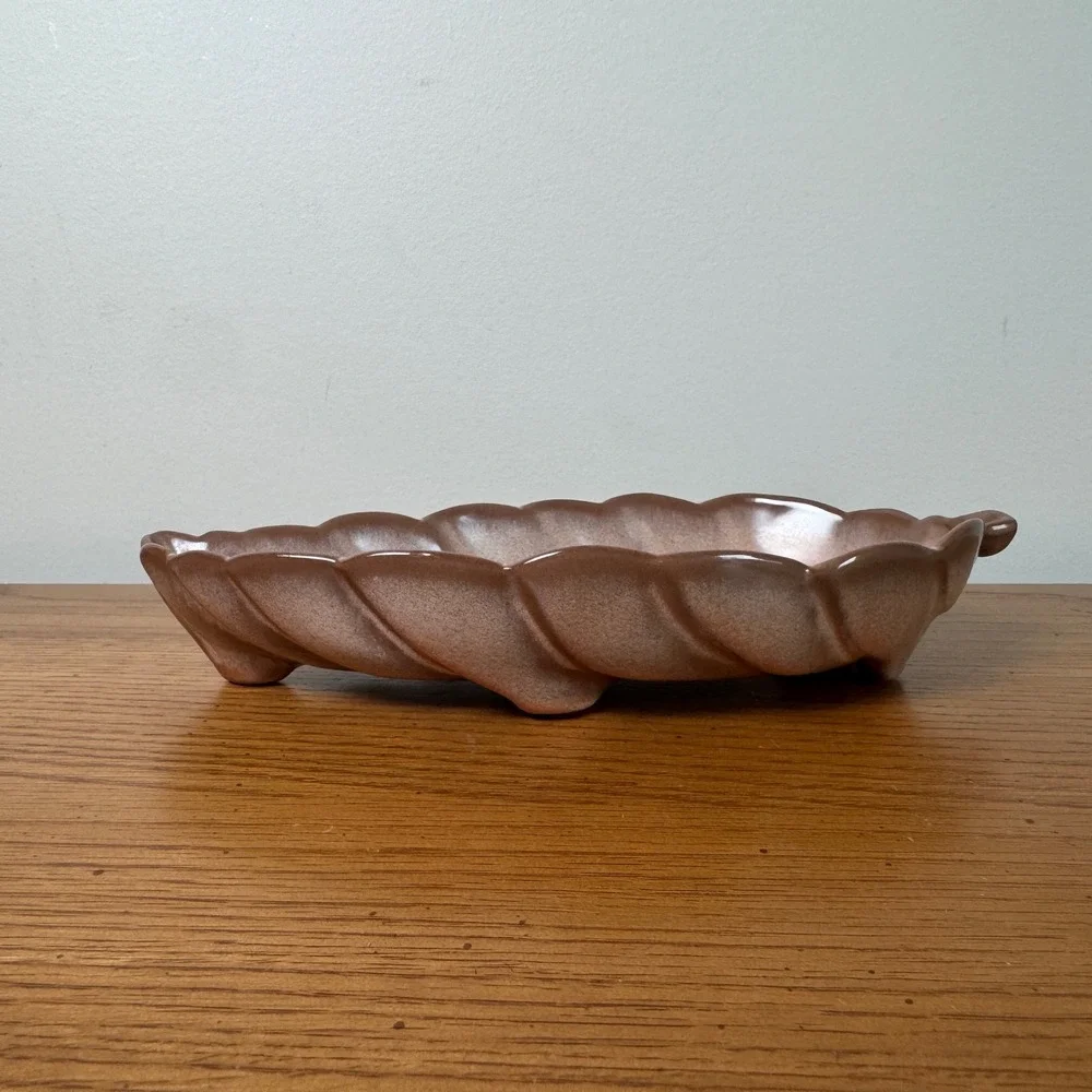 FRANKOMA 225 Leaf Candy Serving Trinket Ceramic‎ Brown Beige Vintage MCM